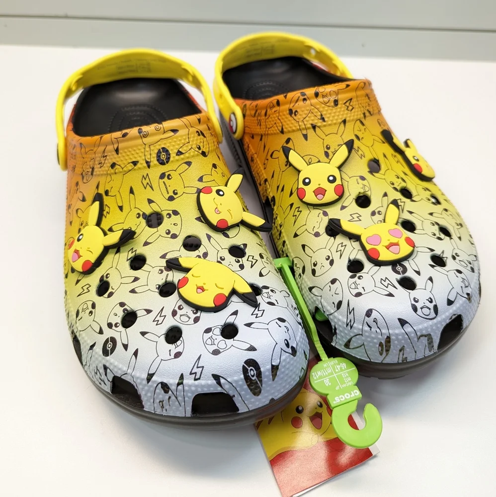 Crocs Pokemon Jibbitzs Pikachu Classic Clog Slip-On Flip Flops Slides Men's 12